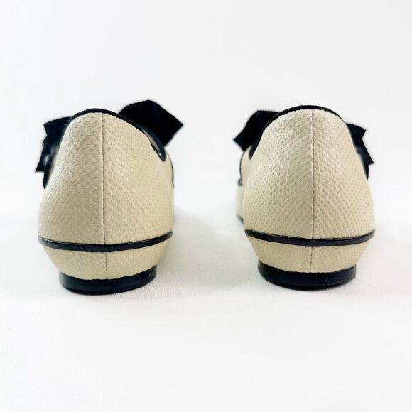 CHANEL Beige Black Cap Toe Leather CC Logo Ballet Flats Size 38.5 Mary Jane Bow - Picture 10 of 16